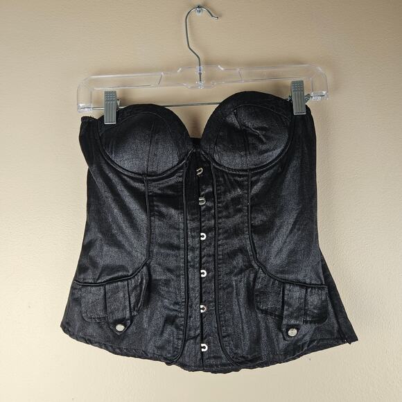 oh yes Tops - Black Faux Leather Corset Sleeveless Crop Top By Oh Yes Size M